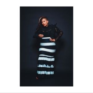 Black and White Trumpet Maxi Skirt With Ruffle